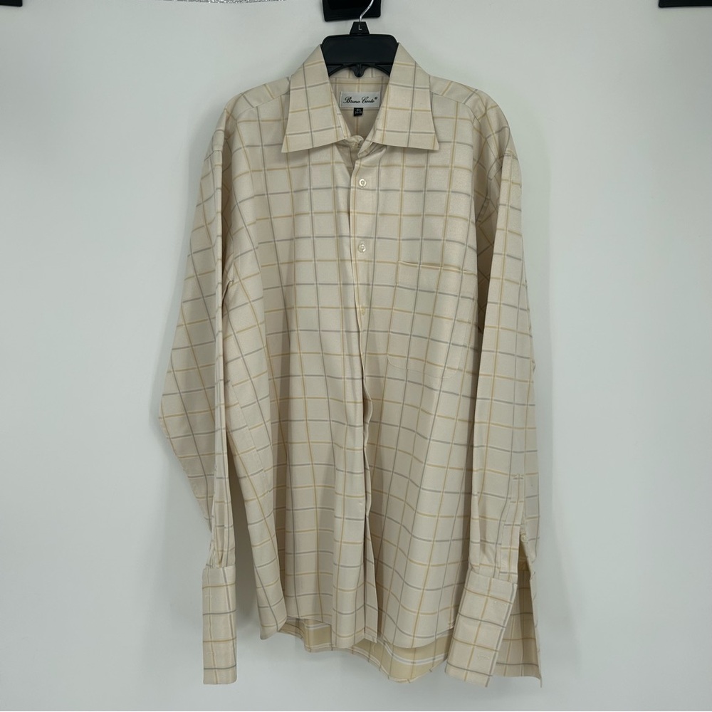 Bruno Conte Beige Single Needle Tailoring Button Up Dress‎ Shirt Size 16.5